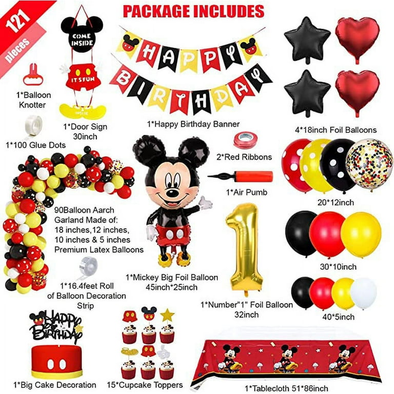 Mouse Party Supplies Birthday Decorations Set,Mouse Happy Birthday  Banner,Mickey Color Balloons 40 Pack,Mickey Mouse Door Sign for Baby  Birthday Party Mickey Mouse Theme Party Supplies