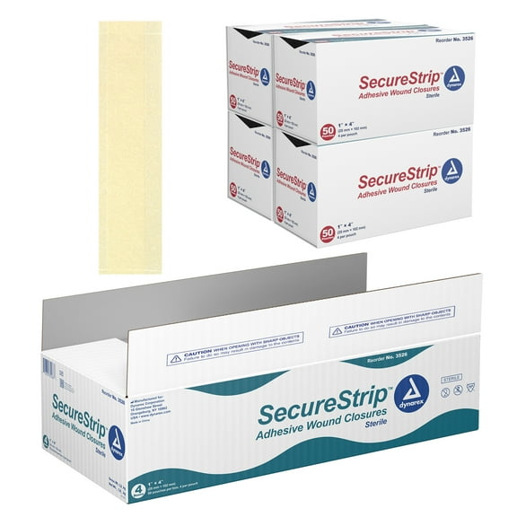 Dynarex Wound Closure Strips - Sterile, Provides Sterile Support to Small Cuts & Skin with Sutures, Stitches, Staples and After Their Removal, White, 1” x 4” - 1 Case of 200