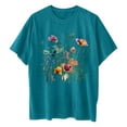 thumbnail image 6 of LEBONYARD Womens Tops under $5,Womens T Shirts Clothes $5,Women's Fashion Summer Round Neck Drop Sleeves Leisure Short Sleeve Flower Printing Tops Blue L, 6 of 7
