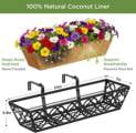 Y&M 24 Inch Window Deck with Nonwoven Fabric Liner, 24" Boxes Horse Trough Coco Basket Railing Planter Metal Hanging Flower for Outdoor Garden Fence Lawn, 4packs