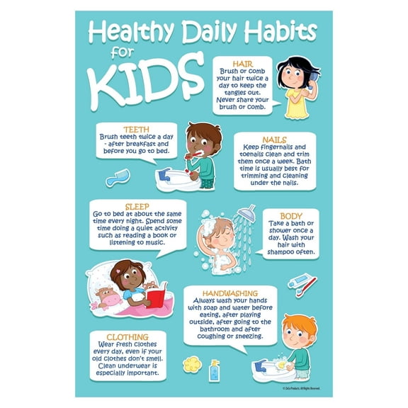 ZoCo Products: 7 Healthy Daily Habits for Kids Laminated Poster - 12 in x 18 in