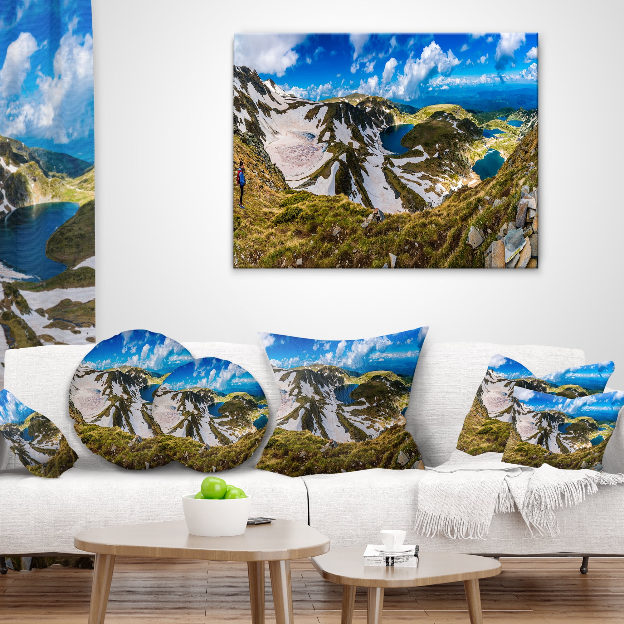 Designart Clouds Over Seven Rila Lakes - Landscape Printed Throw Pillow - 12x20