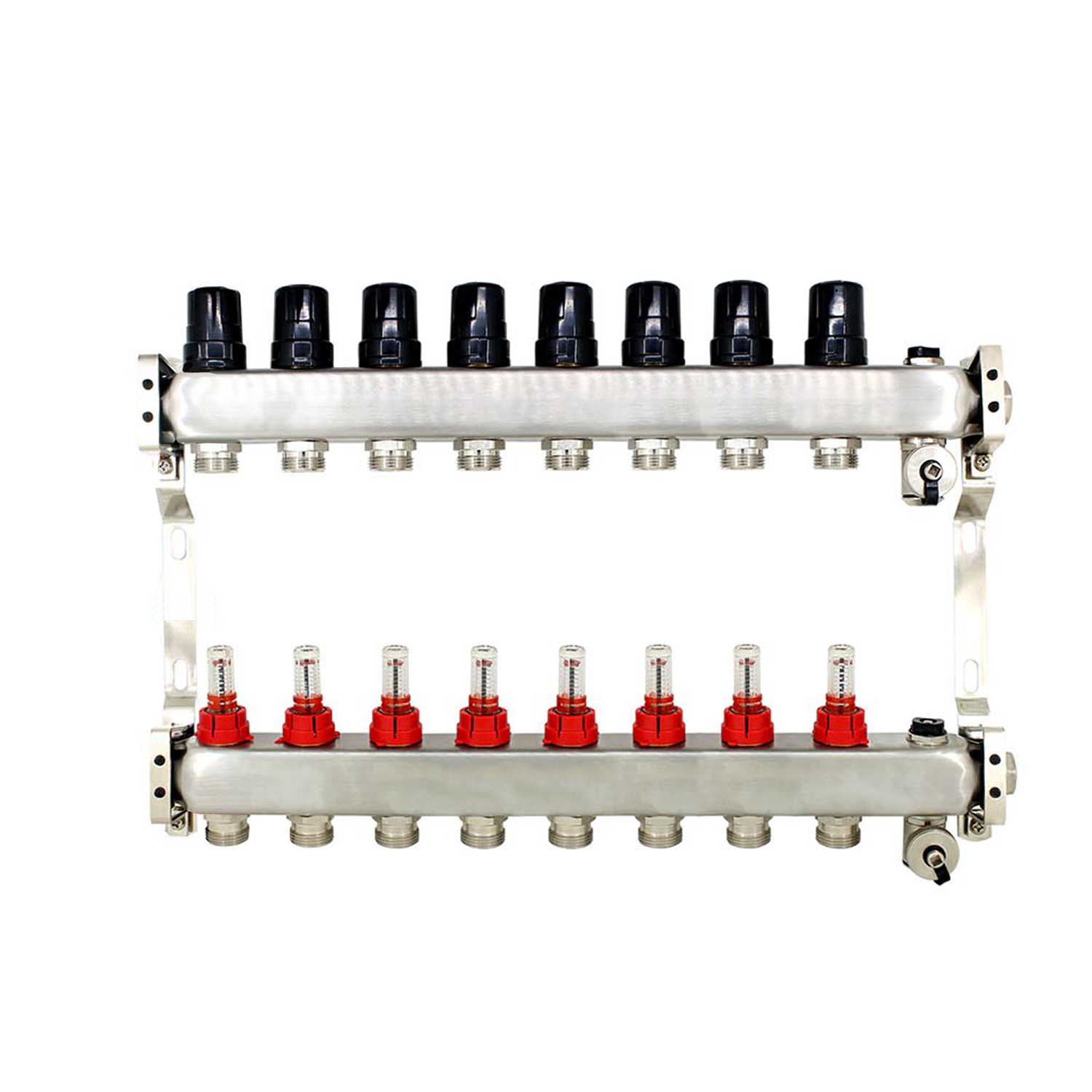8way BSP underfloor heating ufh manifold with flow meter topmeter for