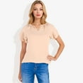 thumbnail image 3 of Women's Short Sleeve V-Neck Blouse with Double Layer Ruffle Sleeve Detail Casual and Chic for Everyday Wear- X Large, Beige, 3 of 7