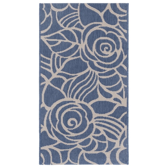 SAFAVIEH Courtyard Chester Floral Indoor/Outdoor Area Rug, Blue/Beige, 2' x 3'7"