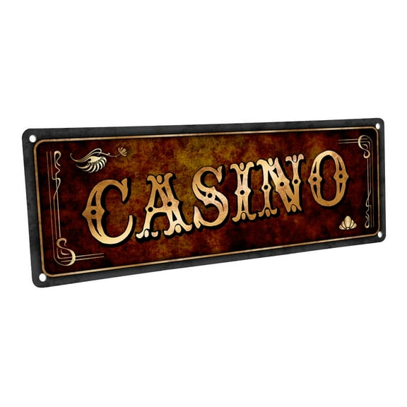 Casino 4"x12" Metal Sign, Wall Décor for Mancave, Den, and Gameroom