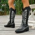 thumbnail image 5 of Wide Calf Cowboy Boots for Women 2025 Black White Slouch Leather Pointed Toe Low Heel Western Knee High Cowgirl Riding Boots Black Size 7.5, 5 of 7