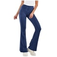 thumbnail image 2 of ZHOGXU Women's Jeans High Waist Solid Color Buttons Flare Stretchy Comfortable Denim Pants Trousers For Gym Casual Wear,Blue,Xl, 2 of 6