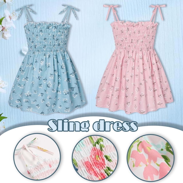 QIPOPIQ Robes pour Filles, Robe pour Tout-Petits, Petites Robes d'Été à Bretelles à Fleurs pour Tout-Petites, Robe Soleil Fleurie Mignonne Dos Nu pour Enfants en Liquidation
