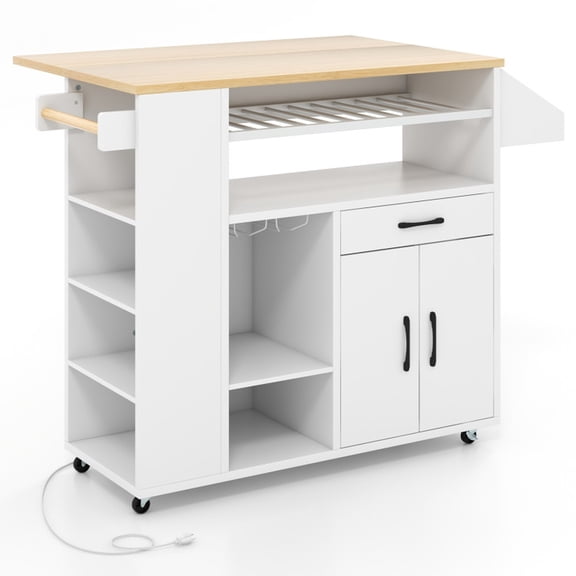 Furnibear Kitchen Cart with Power Outlet - Kitchen Island Cart on Wheels Utility Serving Cart Rolling Storage Cart