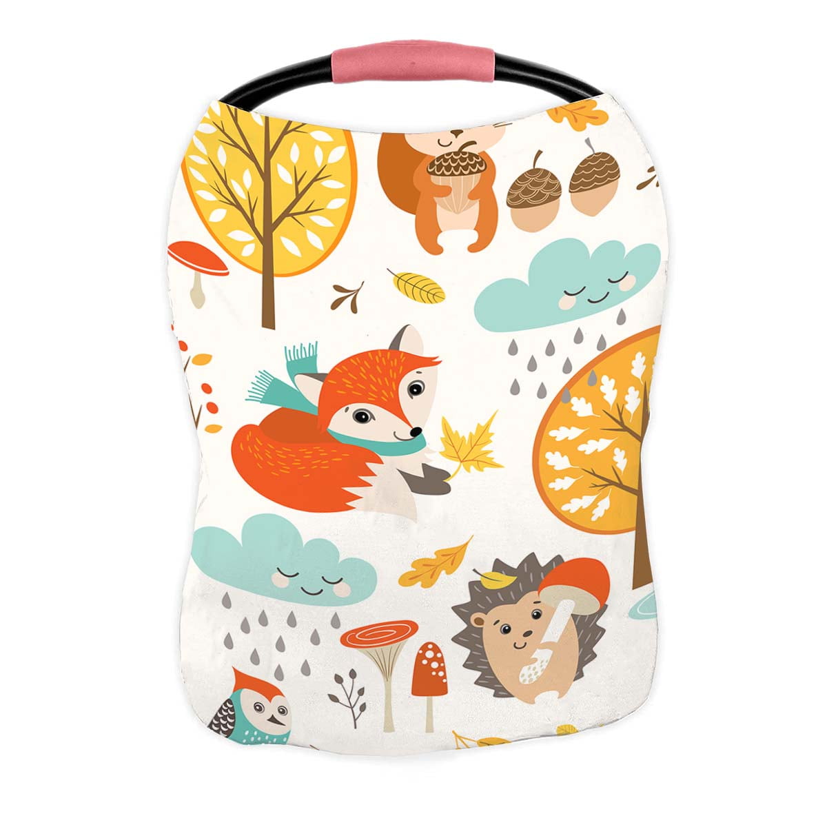 PKQWTM Autumn Woodland Animals Trees Rainy Clouds Mushrooms Leaves Nursing Cover Baby Breastfeeding Infant Feeding Cover Baby Car Seat Cover