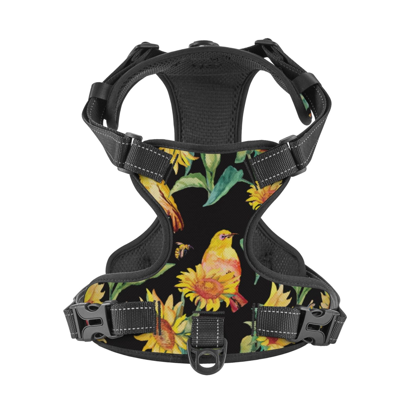 Kdxio Sunflowers And Bird Print No Pull Dog Harness Adjustable Reflective Oxford Easy Control Medium Large Dog Harness for Training and Everyday-Medium
