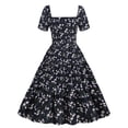 thumbnail image 4 of QUYUON Robes Maxi Ceinturées pour Femmes Été Décontracté une Épaule Manches Courtes Robe Formelle Imprimée Florale Soirée Plissée Ligne A Volants Longue Robe Plage Style D-4345 Bleu Foncé TTG, 4 of 6