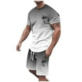 thumbnail image 2 of Mens Beach Vacation Outfit Set Coconut Tree Print Gradient Color T Shirt and Shorts 2 Piece Matching Set Short Sets for Men, 2 of 6