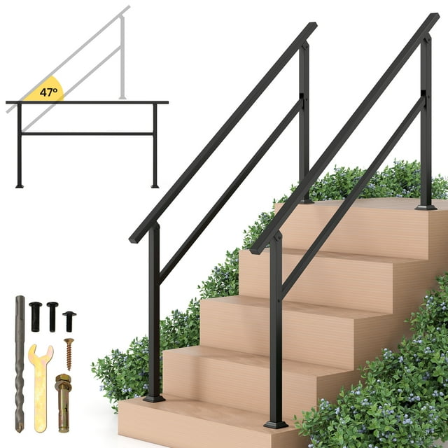 Gymax 2 Pcs Main Courante en Métal 0-5 Marches avec Réglage d'Angle Flexible Trousse d'Installation