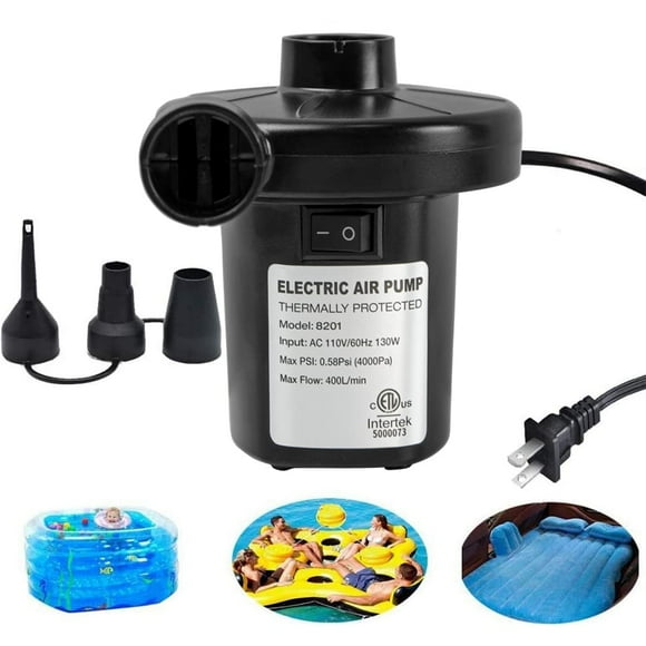 BOMPOW Bomba de aire eléctrica para inflables Bomba de colchón de aire Cama de aire Piscina Balsa de juguete Barco Bomba de flotador de piscina eléctrica rápida Negro (Bomba de CA (130 W))