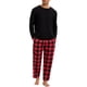 thumbnail image 1 of INSPIRAR CHIC Pijama de Dos Piezas para Hombre de Manga Larga en Color Sólido con Patrón de Cuadros 2XL Negro Rojo, 1 of 5