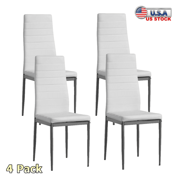 Tcbosik Modern Kitchen Chairs, Dining Chairs with Gray Metal Legs, High Back and Padded Seat, for Kitchen Dining Living Room Restaurant, 4 Pack, White