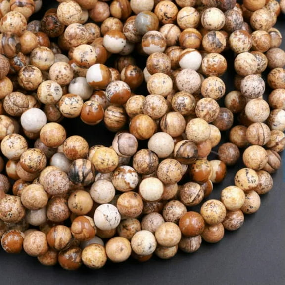 HOOUN Picture Jasper 6mm 8mm 10mm 12mm Smooth Round Beads Earthy Yellow Coffee Jasper-10 mm
