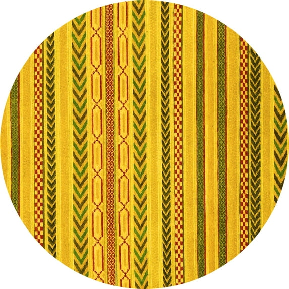 Ahgly Company Machine Washable Indoor Round Abstract Yellow Modern Area Rugs, 6' Round