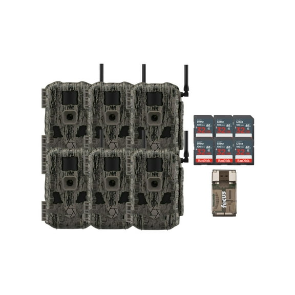 Stealth Cam Fusion MAX 2.0 36MP Cellular Wireless Trail Camera (6-Pack) Bundle with 32 GB Memory Card and Card Reader