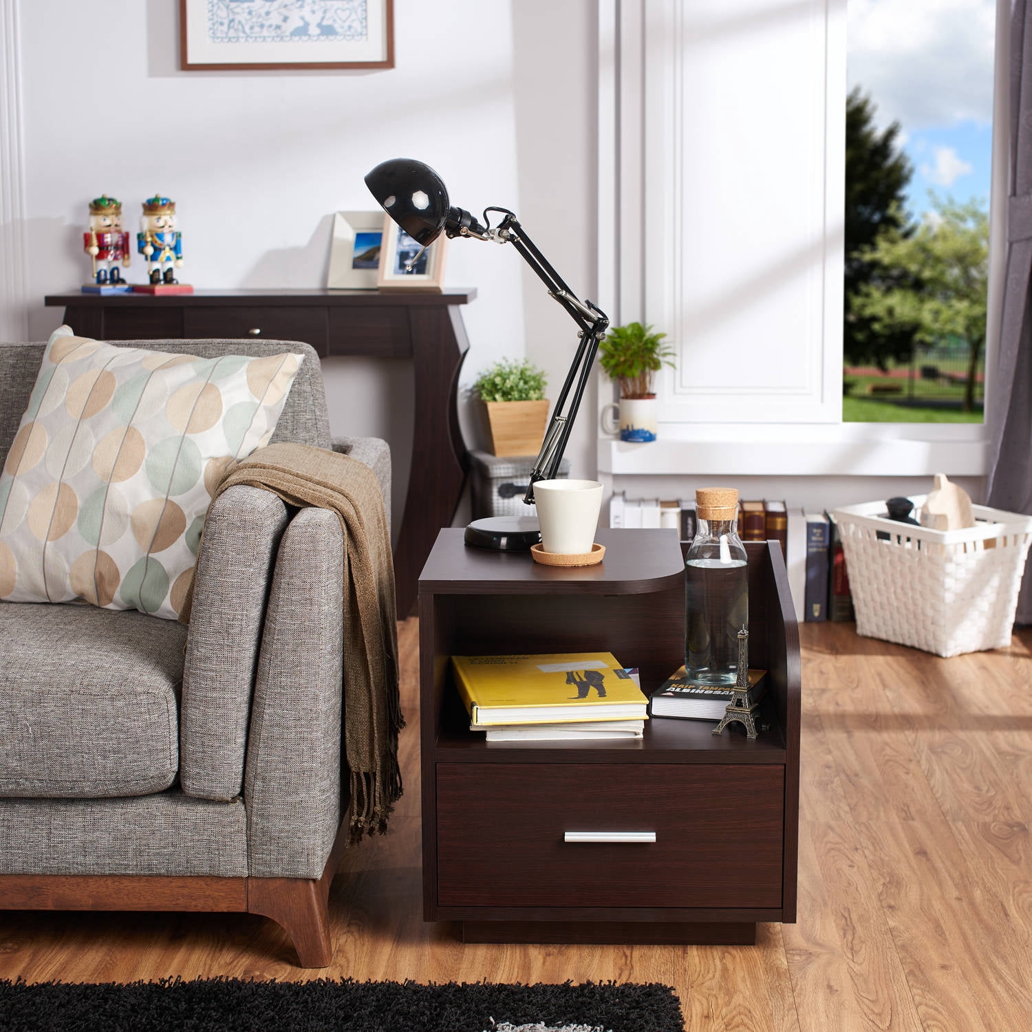 Furniture of America Lara 1-Drawer End Table, Walnut