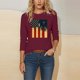 thumbnail image 5 of Mujeres Tres Cuartos de Manga Tops Impreso Cuello Redondo Blusa, 3/4 Manga Casual Camiseta para la Primavera, 5 of 6