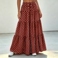 thumbnail image 6 of Women Polka Dot Midi Skirt Large Ruffle Hem Tie Waist A Line Flowy Casual Skirt with Drawstring for Daily Wear Red XL(XL), 6 of 7