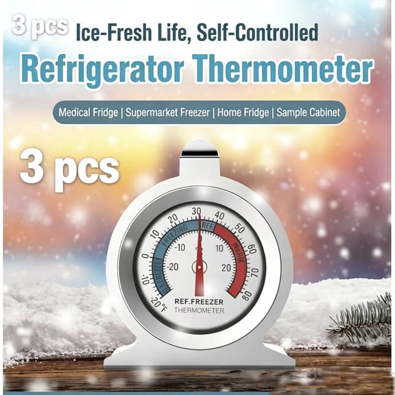 Vruelia 3PACK Refrigerator Thermometer, -30-30 deg C/-20-80 deg F, Classic Fridge Thermometer Large Dial with Red Indicator Thermometer for Freezer Refrigerator Cooler