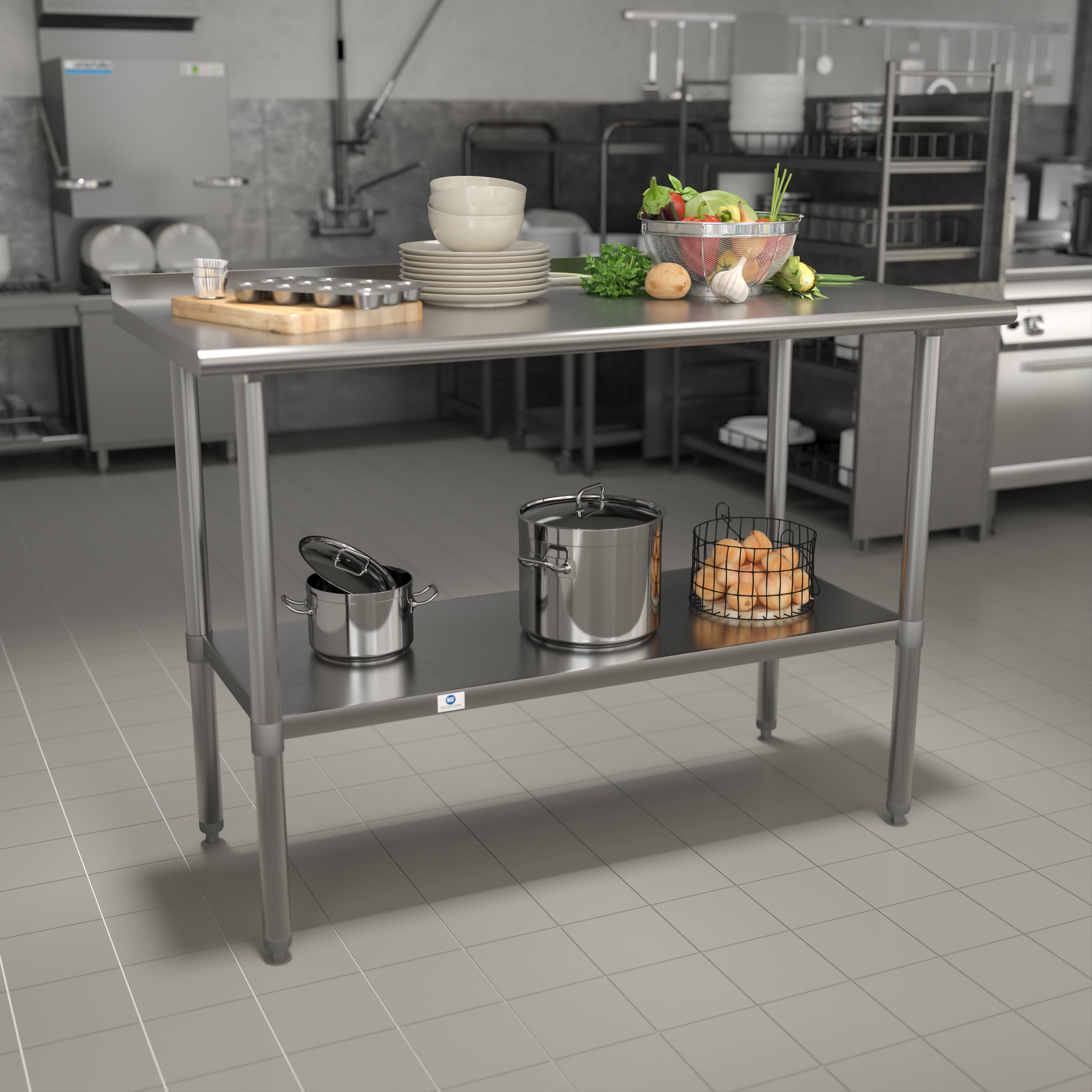 Flash Furniture Rawcliffe Stainless Steel 18 Gauge Prep and Work Table with 1.5" Backsplash and Undershelf - NSF Certified - 48"W x 24"D x 36"H