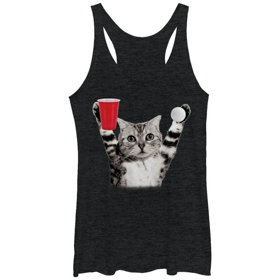 Women's Lost Gods Cat Pong Victory Racerback Tank Top Black Heather Large