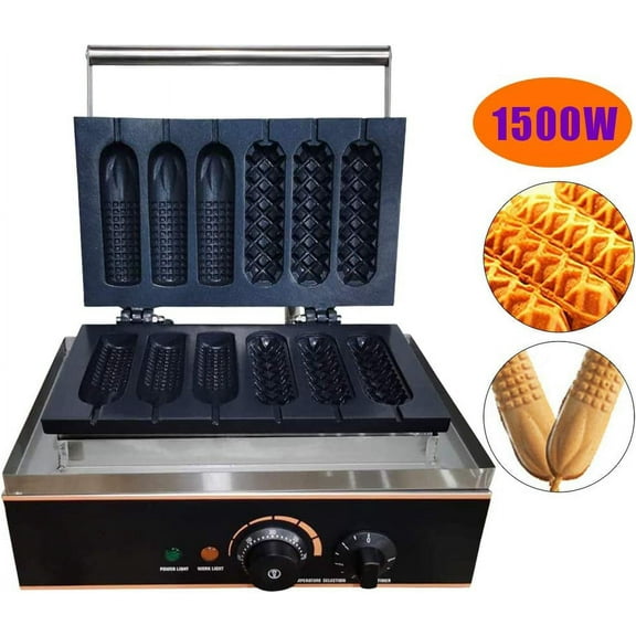Miumaeov Commercial Electric Waffle Maker Machine 6 PCS Non Stick Crispy Machine Stainless Steel Hot Dog Sausage Maker for Waffles, Paninis, Hash browns 110V Household Waffle Cone Maker 1500W
