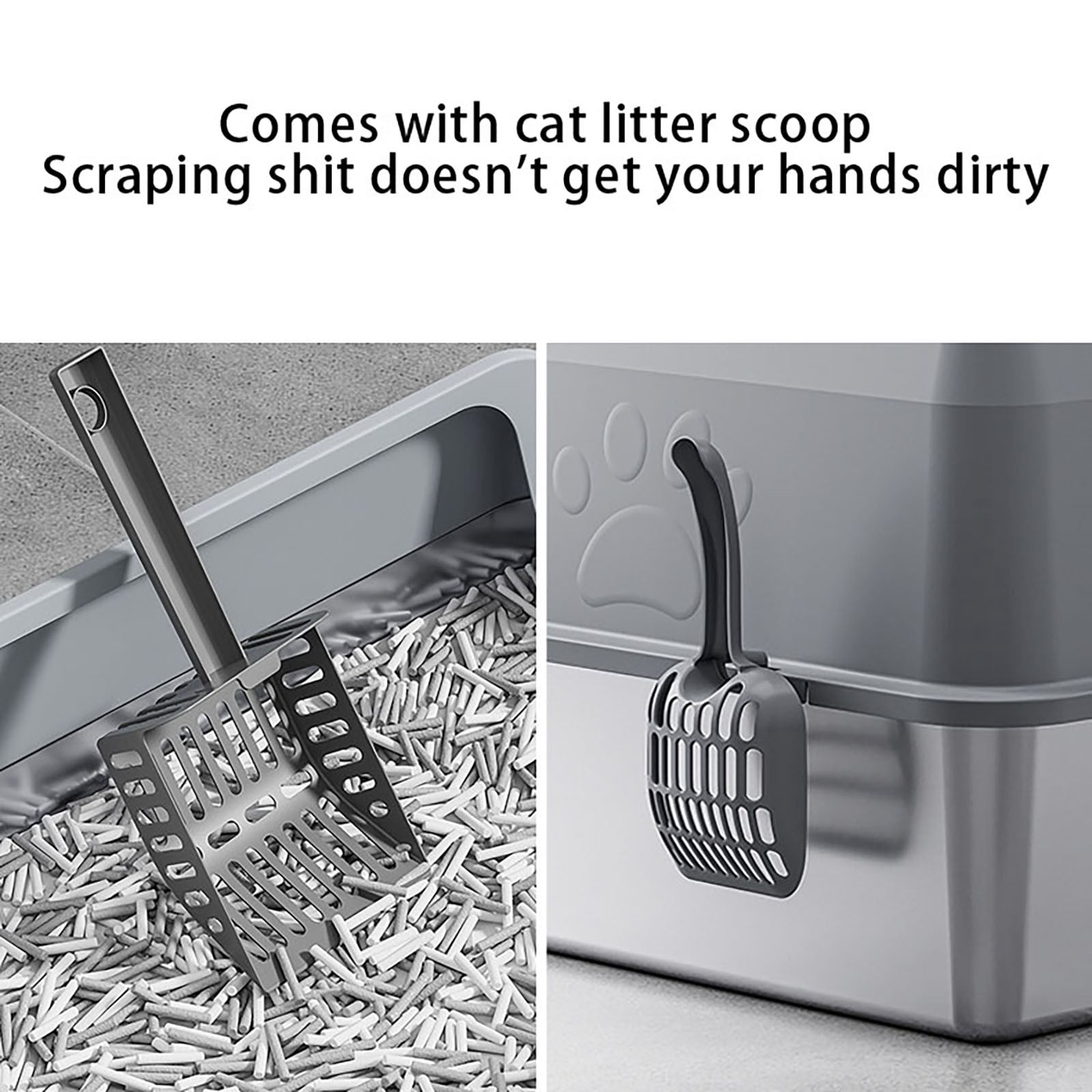 Extra Large Stainless Steel Litter Box for Big Cats Litter Pan with High Sides | Anti-Urine Leakage, Non-Stick & Odor Resistant | Easy Cleaning Pet Toilet Supplies with Scoop Included