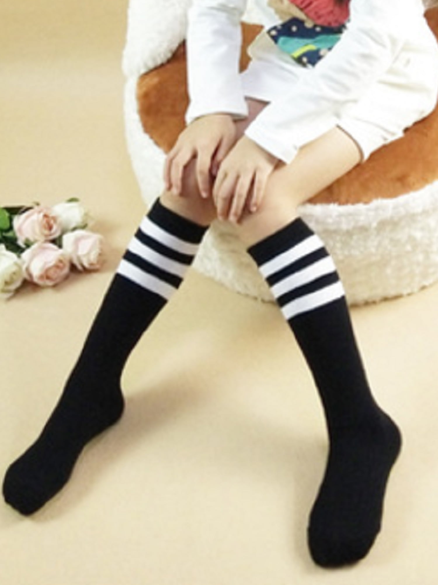 Dots Stripes Pattern Children Toddler Girls Kids Knee High Length Socks C 