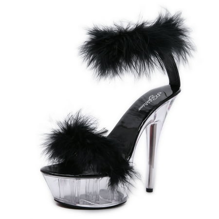 

Women‘s Platform Stiletto Sandals Fuzzy Open Toe Furry High Heels Women‘s Solid Color Pumps