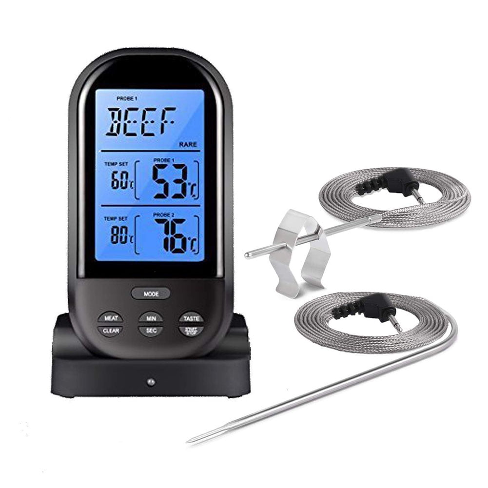 Digital Wireless Remote Meat Cooking Thermometer with 2 Probes Oven BBQ Grill US 