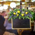 thumbnail image 4 of Wekity Artificial Lemon Wreath Lifelike Fake Fruit Props Yellow Lemons Fruit Wreath Simulation Lemon Stem with Green Leaves Decorative Fruit Garland for Table Centerpiece, Assorted, swag-0619, 4 of 5
