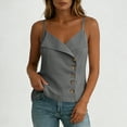 thumbnail image 6 of Tank Tops for Women Trendy Women's Sleeveless Cami Tops, V Neck Spaghetti Strap Camisole with Asymmetric Fold and Side Buttons Gray L, 6 of 7