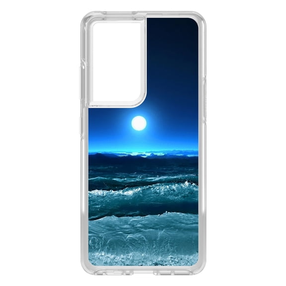 DistinctInk Clear Hybrid Case for Samsung Galaxy S21 Ultra (6.8" Screen) - Moonlit Ocean Waves - Shockproof Protection
