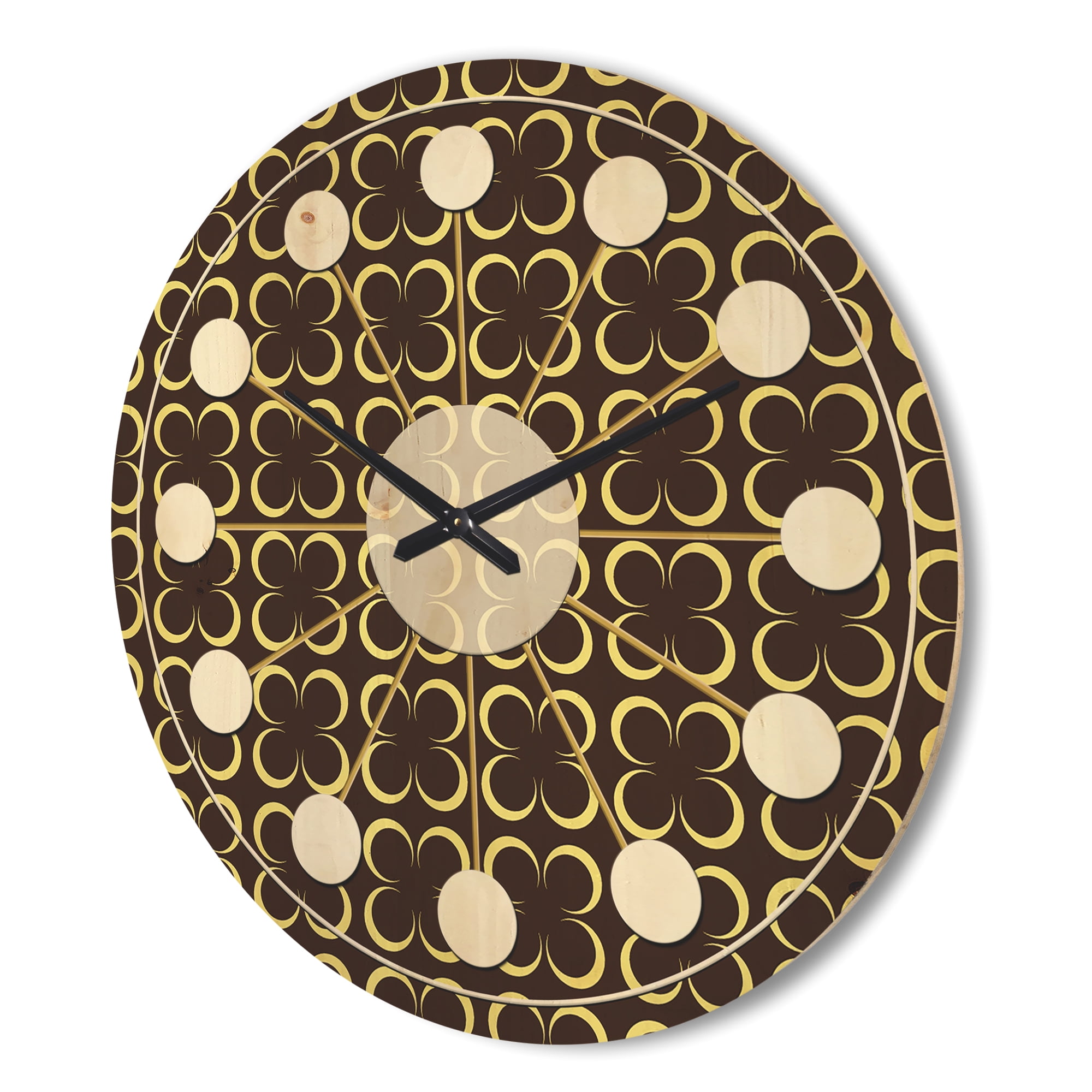 Designart 'Retro Pattern Over Floral II' Mid-Century Modern Wood Wall Clock