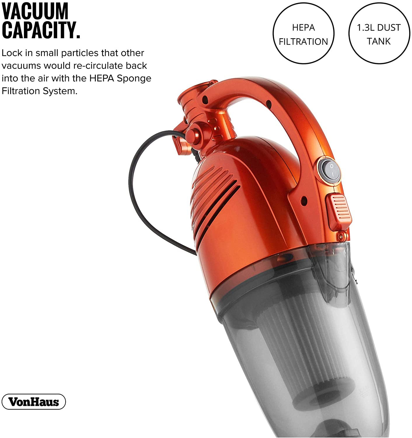 VonHaus 600W 2 in 1 Stick & Handheld Vacuum Cleaner Corded Lightweight Upright 
