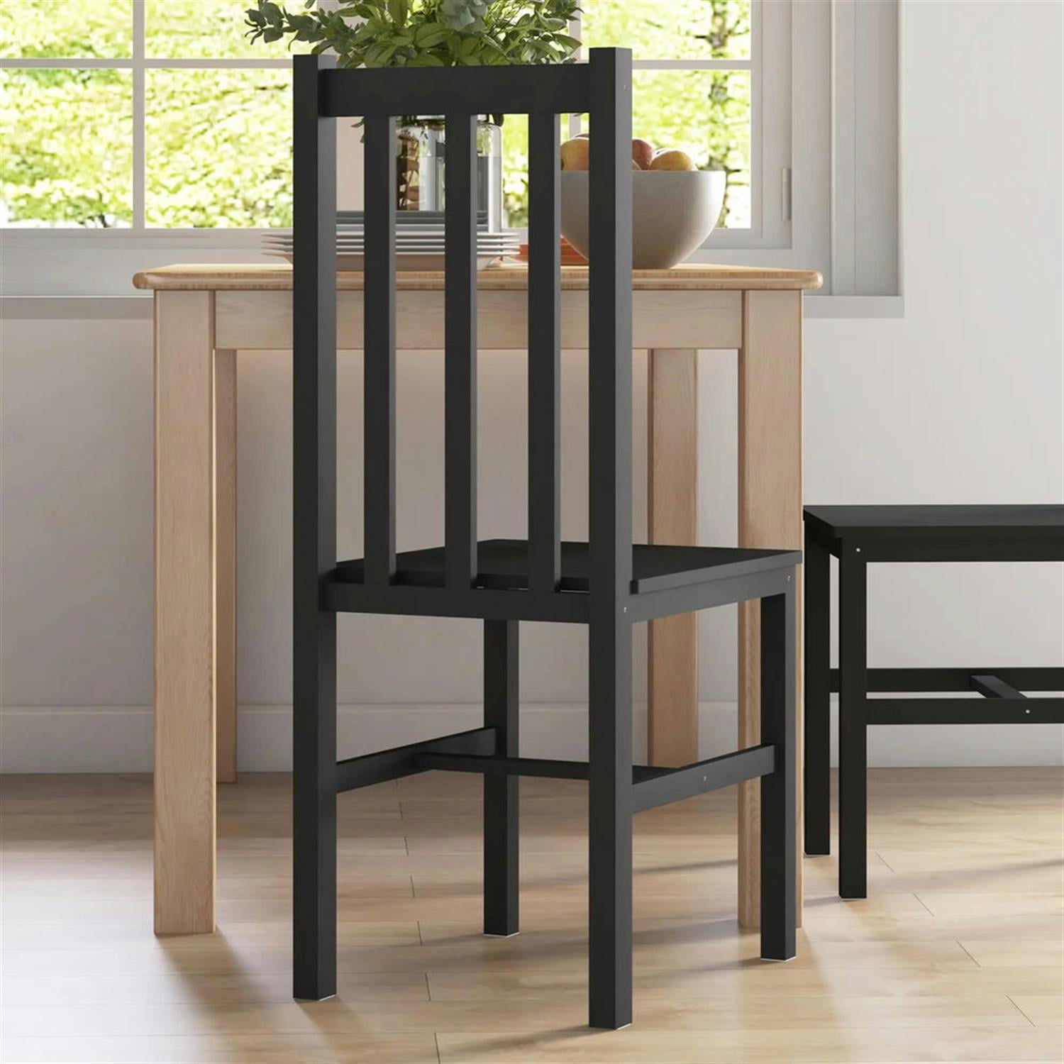 Demi Bonn Dining Chairs Set of 4, Pine Wood Farmhouse Dining Room Chairs with Slat Back for Kitchen Restaurant, Living Room, Black