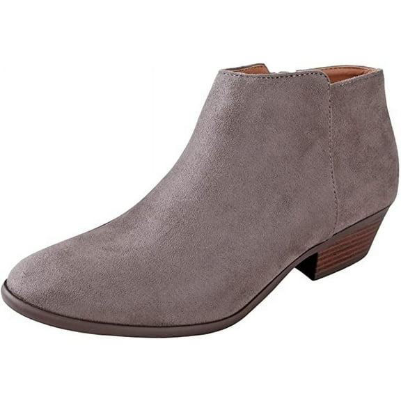 Soda Mug Charcoal Western Low Chunky Block Stacked Heel Pointed Toe Ankle Boots (Charcoal, 6)