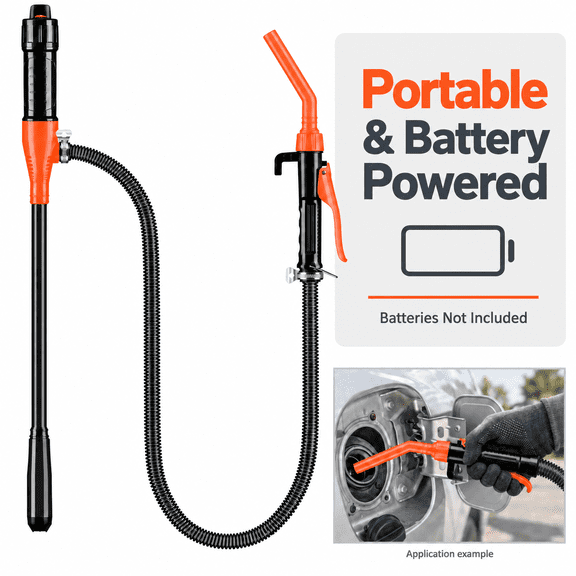 2.8 GPM Battery Powered Fuel Transfer Pump, Portable Liquid Pump for Gasoline, Diesel, Oil and Water, Orange Red