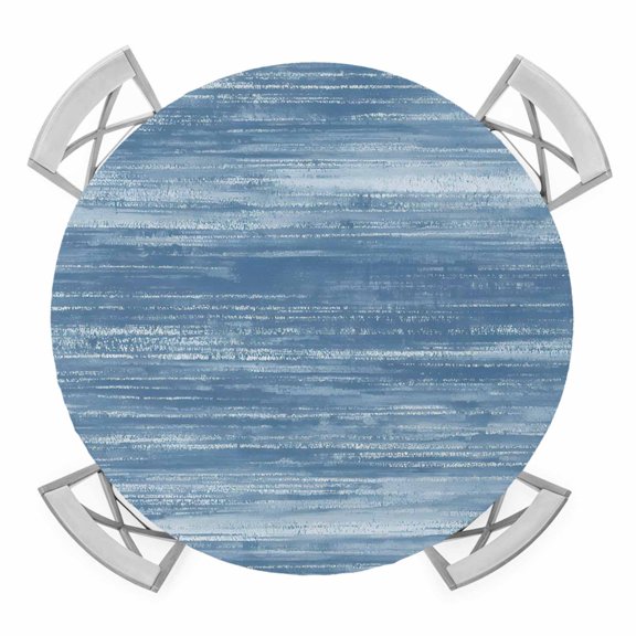 Elastic Fitted Round Tablecloth, Blue Waterproof Stretch Table Cover for 45"-54" Tables, Vintage Modern Abstract Art Ombre Washable Outdoor Tablecloths for Patio, Picnic, Camping