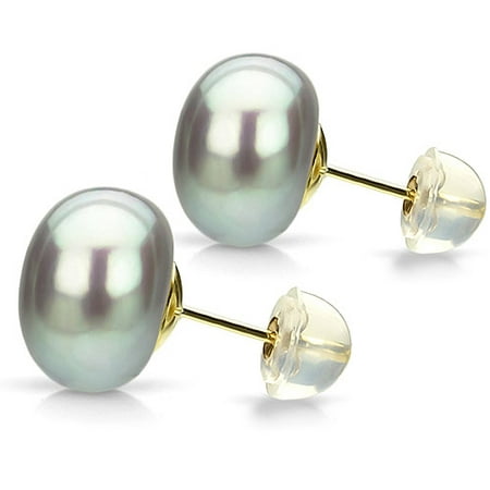 10-11mm Grey Cultured Freshwater AAA High-Luster 14kt Yellow Gold over Silver Earrings with Beautiful Gift Box