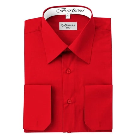 Berlioni Italy Men's Convertible Cuff Solid Long Sleeve Dress Shirt (Best Dressed Italian Man)