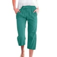 thumbnail image 2 of Capri Pants for Women 2025 Solid Color Lightweight Linen Loose Fit Casual Capris with Pockets Womens Cropped Pants, 2 of 5