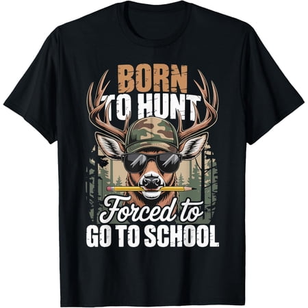 Born to Go Hunting Forced to Go to School Deer Camo Kids Boys Girls T-shirt