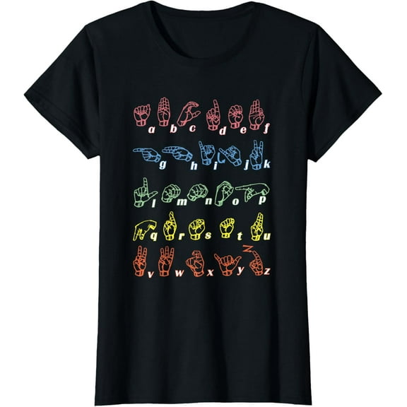 Sign Language T-Shirt ASL Teacher Hand Alphabet Learning Tee T-ShirtMen and women, Black T-shirt, size: Extra large